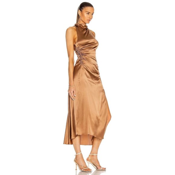 A.L.C. Inez Dress Toffee Brown Silk - Picture 3 of 10